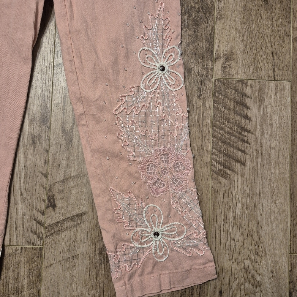 Impulse California Women's Pink Embroidered Floral Jacket Pant Set Size Small/6 - Picture 7 of 9